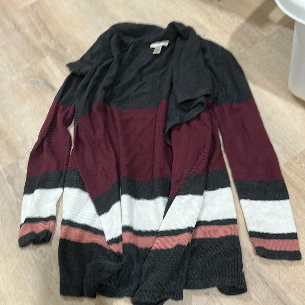 SMALL LOFT Color Block sweater open Cardigan gray, white, pink, maroon